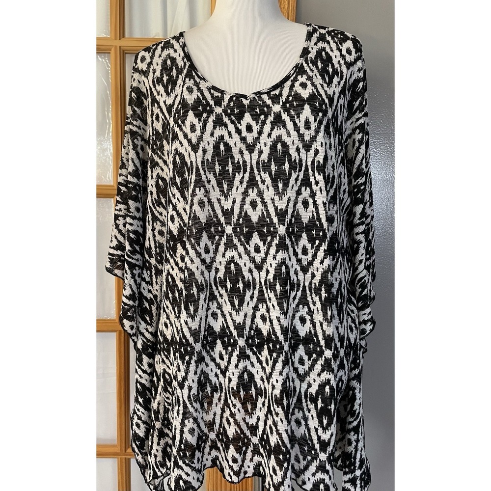 80s Elan Beach Kaftan Top Swim Cover Up M Argyle Gray Oversized Resort Boho USA